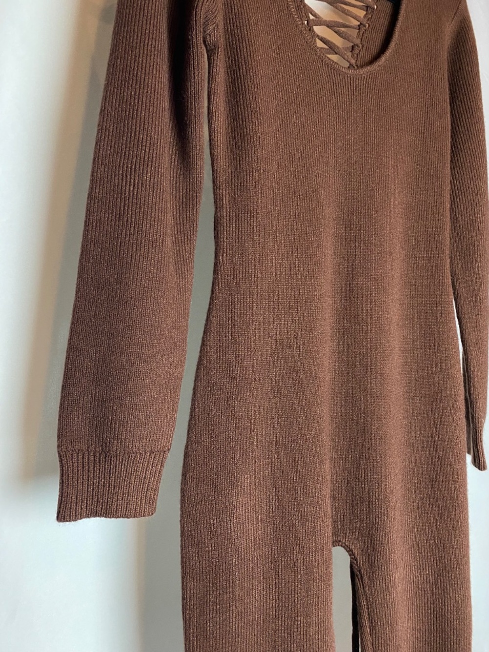 Fashion Nova Womenʻs ChocolateBrown Ribbed Knit Long Sleeve Body Con Jumpsuit XL - Picture 5 of 8